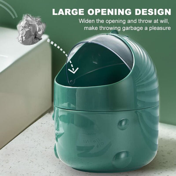 Mini Desktop Trash Can With Lid For Bathroom Kitchen Office Cartoon Style Portable Green Rubbish Bins