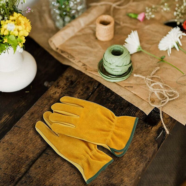 Cowhide Work Gloves For Drivers Diy Gardening Storage Farm Multifunctional (L Yellow) Protective Gloves