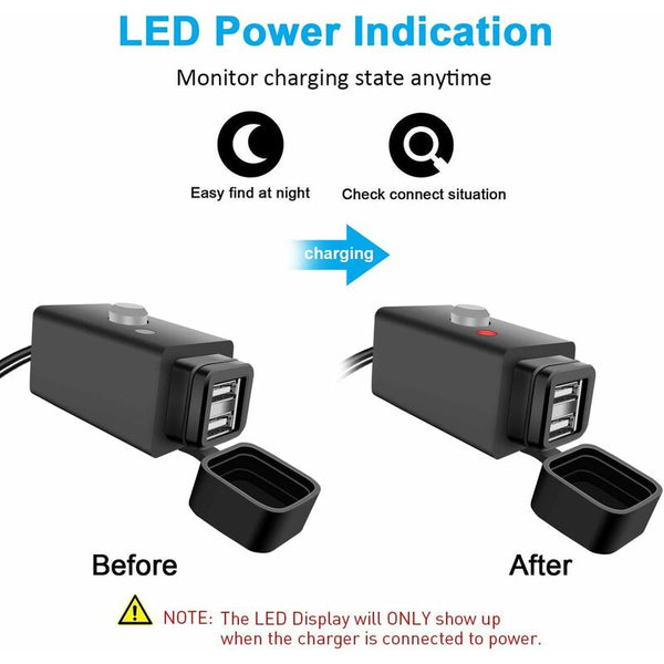 Waterproof Motorcycle Usb Charger With Switch 5V Dual Ports Other Motorcycle Accessories