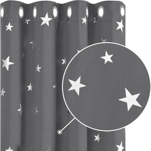 2 Pcs Set Thermal Blackout Curtains Anti Cold Silver Star Pattern Eyelet 132X245cm Light Grey Curtain Poles & Accessories