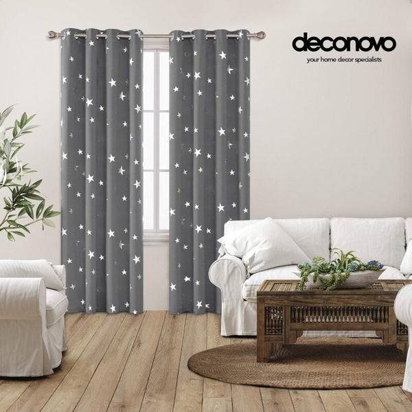 2 Pcs Set Thermal Blackout Curtains Anti Cold Silver Star Pattern Eyelet 132X245cm Light Grey Curtain Poles & Accessories