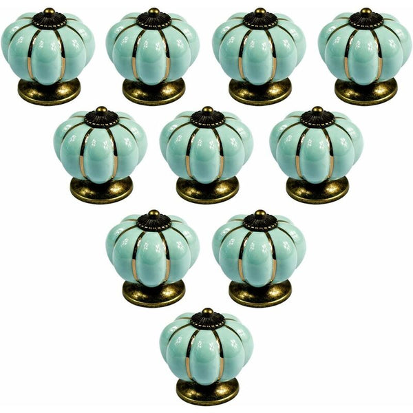 10 Pcs Style Ceramic Pumpkin Cabinet Knobs Dresser Cupboard Drawer Pull Handles Light Blue Cabinet Pulls