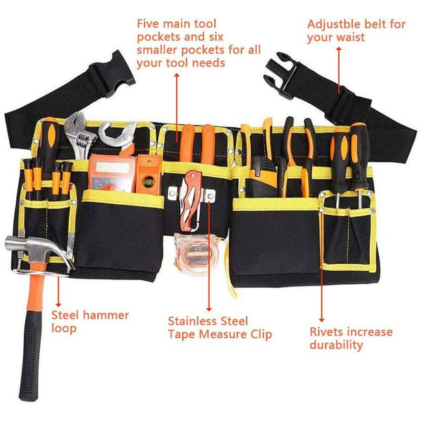 Tool Belt With 11 Pockets Waterproof Oxford Fabric Holder Adjustable Straps For Electricians Carpenters Tool Bags Belts & Pouches