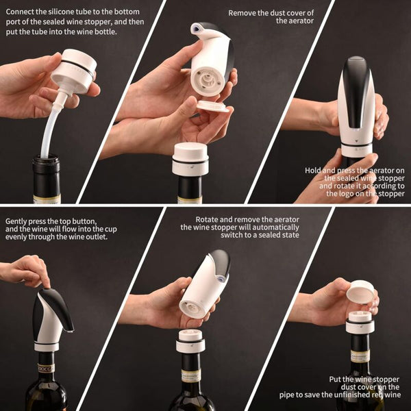 Electric Wine Aerator Pourer Rechargeable 3 In 1 Decanter Dispenser Preserver Penguin Shape Gifts For Lovers Decanters