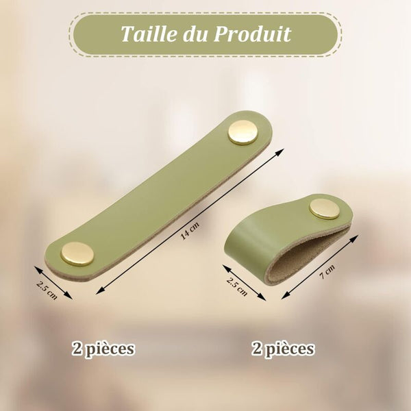 Set Of 4 Leather Furniture Handles Light Green 14 Cm X 2.5 Cabinet Pulls
