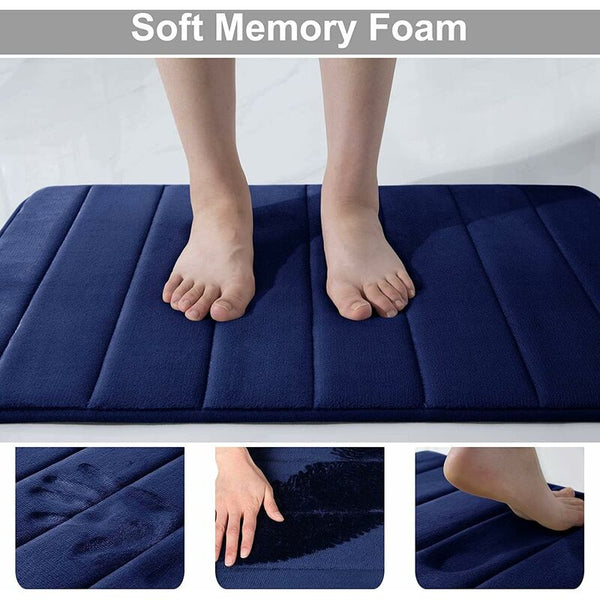 Memory Foam Bath Mat Non Slip Backing Soft Water Absorbent For Toilet Bathroom Navy Blue 50 X Bath Mats Rugs & Toilet Covers