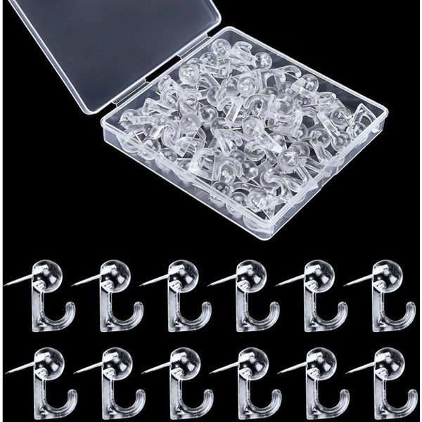 50 Clear Plastic Push Pin Hooks For Cork Board Photos Calendars Hooks & Hangers