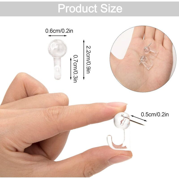 50 Clear Plastic Push Pin Hooks For Cork Board Photos Calendars Hooks & Hangers