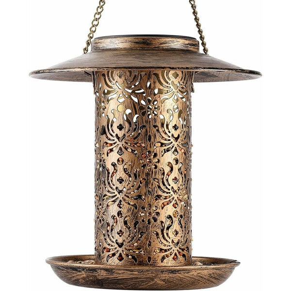 Solar Bird Feeder Metal Outdoor Lantern Waterproof Wild Food Dispenser Bird Feeders