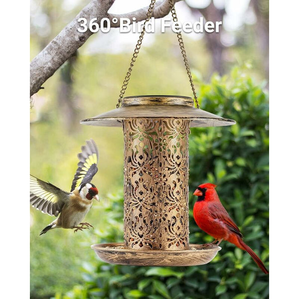 Solar Bird Feeder Metal Outdoor Lantern Waterproof Wild Food Dispenser Bird Feeders