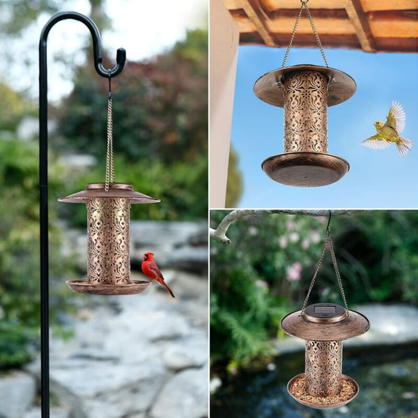 Solar Bird Feeder Metal Outdoor Lantern Waterproof Wild Food Dispenser Bird Feeders