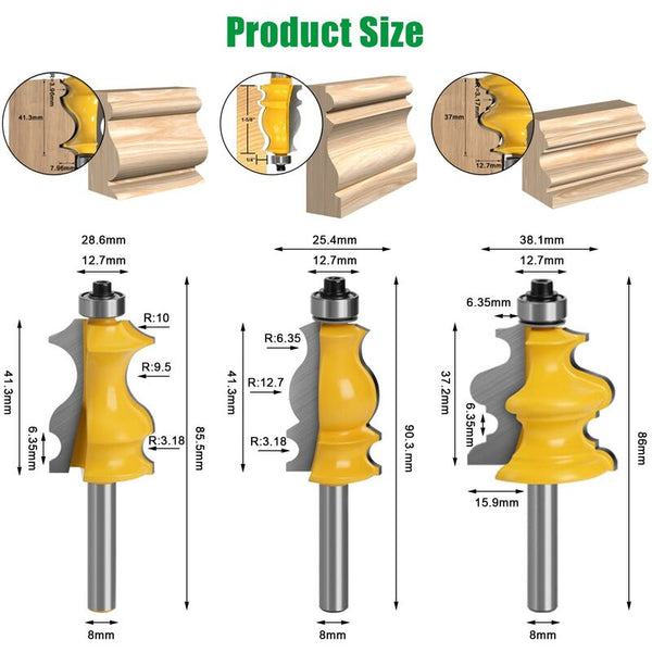 3 Pcs 8Mm Router Bits Woodworking Tools Engraving Machines Cutting For (8Mm) Other Woodworking Equipment