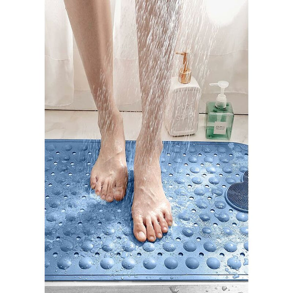 Blue Non Slip Shower Mat 70X40cm With Drainage Holes & Suction Cups Non Slip Appliqués & Mats
