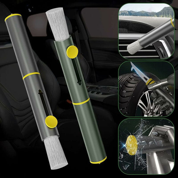 3 In 1 Multifunctional Car Cleaning Brush Dust Remover Tire Stone Hook Window Breaker Hammer. Feather Duster Other Automotive Care Supplies