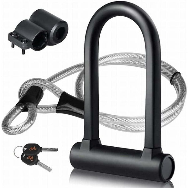 Bicycle U Lock + Steel Cable With Bracket 2 In 1 Flexible Locks & Security