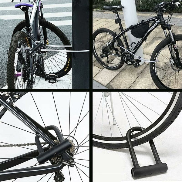 Bicycle U Lock + Steel Cable With Bracket 2 In 1 Flexible Locks & Security