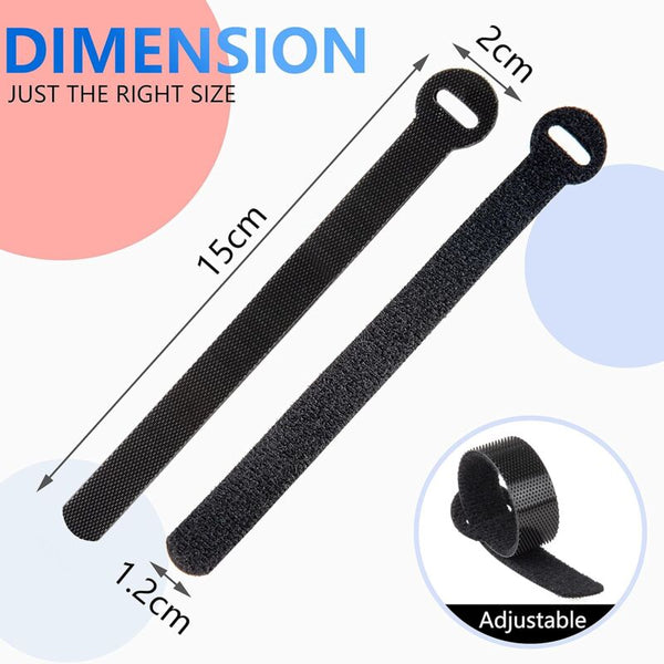 60 Pack Black Reusable Hook And Loop Cable Ties 12Mm X 150Mm Cable Cleats Clamps & Ties