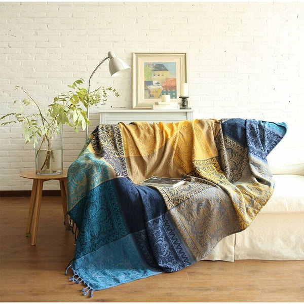 Cotton Single Sofa Blanket Knitted Fringed Double Sided Patchwork Decorative Warm For Home Office Blankets