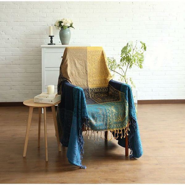 Cotton Single Sofa Blanket Knitted Fringed Double Sided Patchwork Decorative Warm For Home Office Blankets