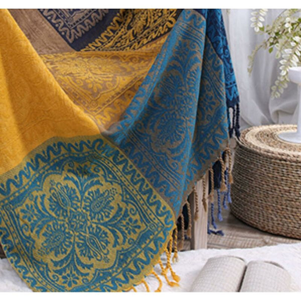 Cotton Single Sofa Blanket Knitted Fringed Double Sided Patchwork Decorative Warm For Home Office Blankets