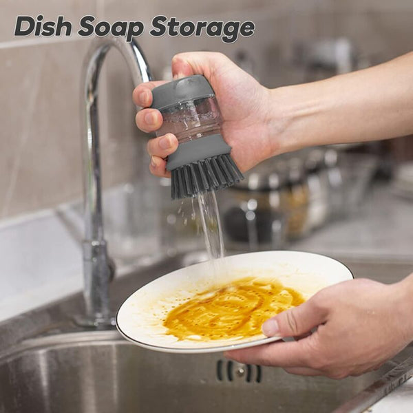 Soap Dispensing Dish Brush For Kitchen Cleaning Gray Soap Dishes & Dispensers