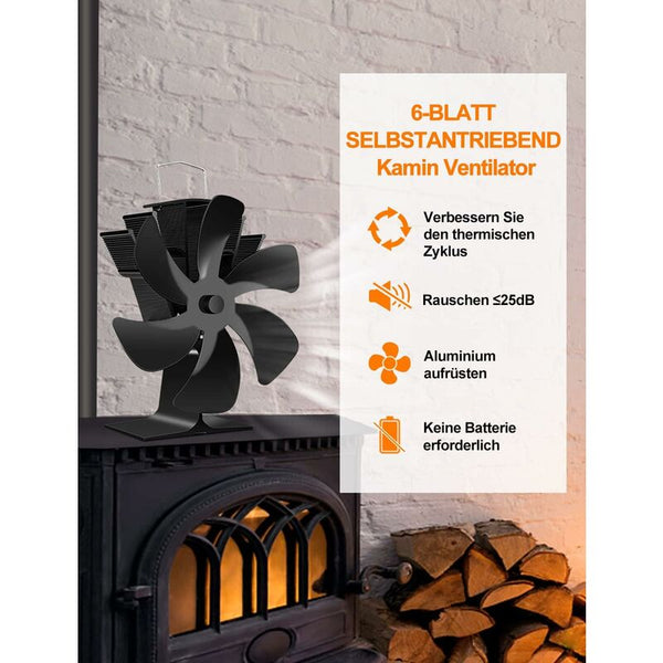 Wood Stove Fan 6 Blades Heat Powered Fireplace Quiet With Overheat Protection For Burning Gas Fireplace & Stove Accessories