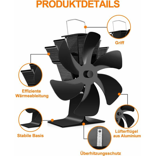 Wood Stove Fan 6 Blades Heat Powered Fireplace Quiet With Overheat Protection For Burning Gas Fireplace & Stove Accessories