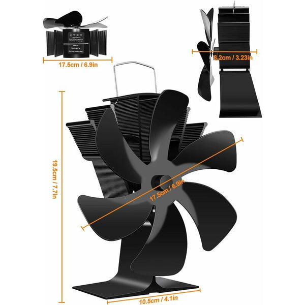Wood Stove Fan 6 Blades Heat Powered Fireplace Quiet With Overheat Protection For Burning Gas Fireplace & Stove Accessories