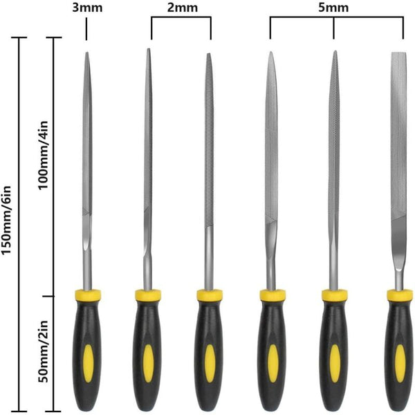 6 Pcs File Set 5.5 Inch Needle 3Mm Diameter Carbon Steel Kit With Handle Suitable For Metal Wood Glass Files
