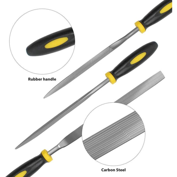 6 Pcs File Set 5.5 Inch Needle 3Mm Diameter Carbon Steel Kit With Handle Suitable For Metal Wood Glass Files