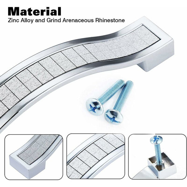 10 Pcs Alloy Rhinestone Crystal Drawer Pulls Handles For Dresser Kitchen Cabinet Cupboard Silver 96Mm Dressers & Chests Of Drawers