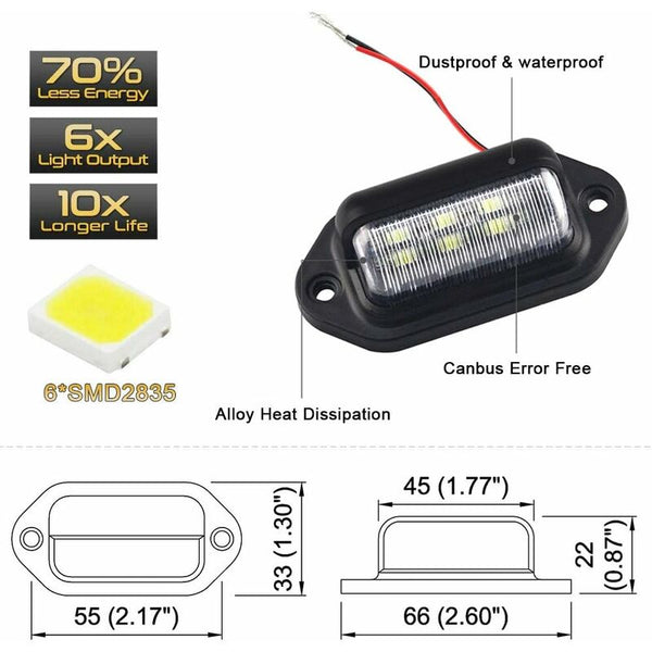 Universal 6Led License Plate Light Door Step For Trailer Rv Truck 2 Pack Lights