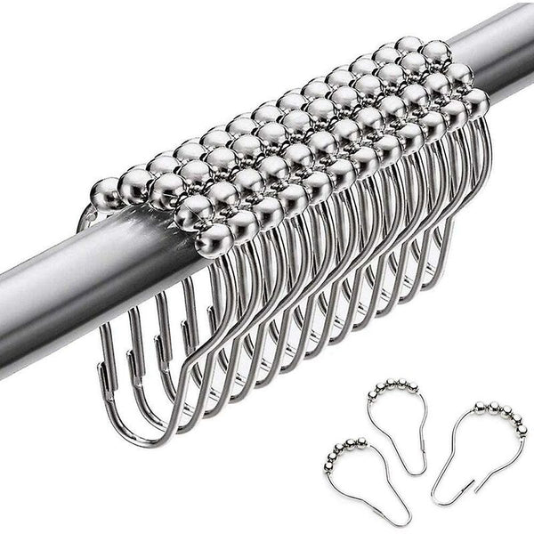 12 Piece Stainless Steel Rust Free & Easy Glide Shower Curtain Hooks