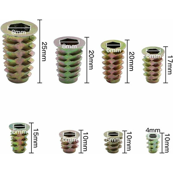 230 Pcs Zinc Alloy Hex Threaded Insert Nuts External M4 M5 M6 M8 For Wood Furniture Screws & Bolts