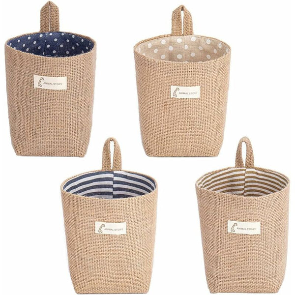 Set Of 4 Foldable Cotton Linen Storage Baskets With Handles Storage Bins & Baskets