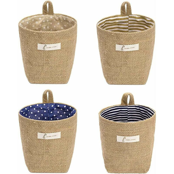Set Of 4 Foldable Cotton Linen Storage Baskets With Handles Storage Bins & Baskets