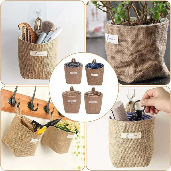 Set Of 4 Foldable Cotton Linen Storage Baskets With Handles Storage Bins & Baskets