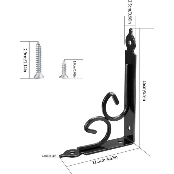 2 Pcs Wall Shelf Brackets 90 Degree Triangle Metal Angle For Bookshelf Kitchen Black Braces & Brackets