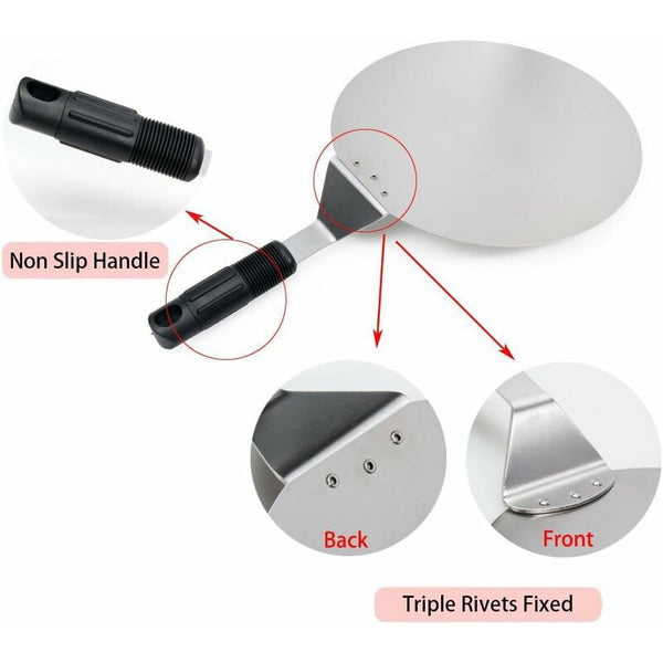 Round Stainless Steel Pizza Peel With Non Slip Handle Ideal For Cakes Pizzas Pies Pizza Paddles