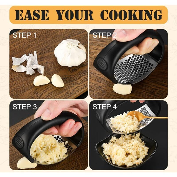 Stainless Steel Rocking Garlic Press Cooking Appliance Black & Gray 2Pc Garlic Presses
