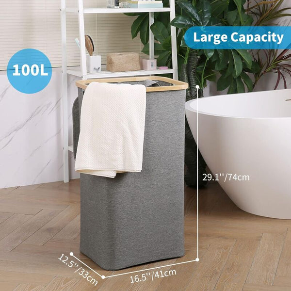 Large Laundry Basket With Lid 100L Dirty Bamboo Handles For Clothes Xxl Foldable Laundry Baskets & Hampers