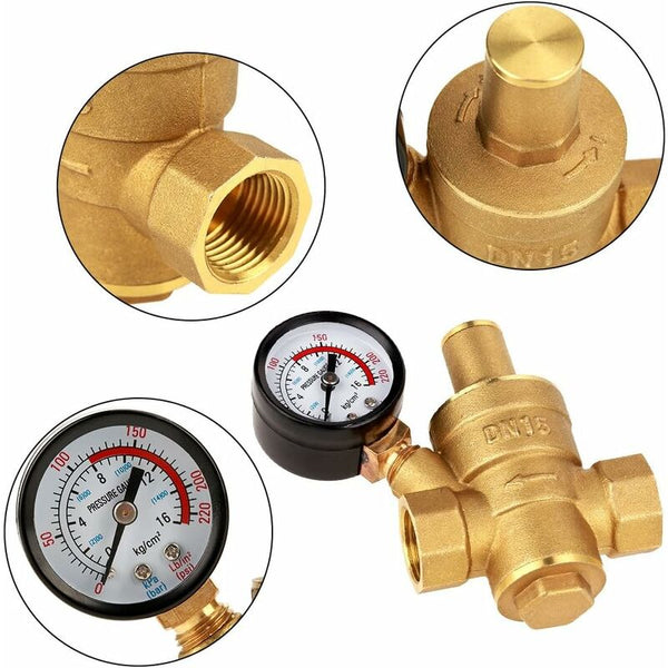 Water Pressure Regulator Reducer With Dn15 Brass Measuring Meter Water Pumps & Pressure Tanks