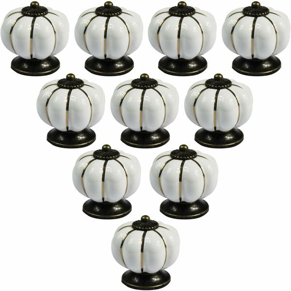 10 Pcs Style Ceramic Pumpkin Dresser Cupboard Drawer Pull Handles White Cabinet Knobs