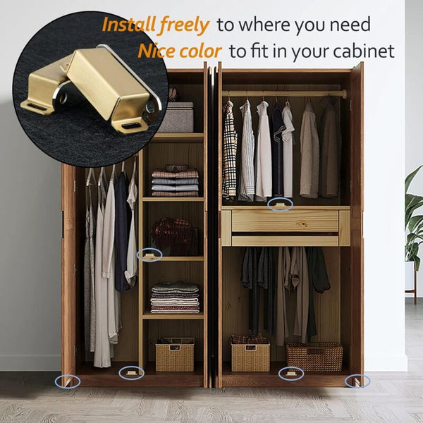 Magnetic Door Catches For Drawers Or Cabinets Closure Stainless Steel Gold Finish 4 Pcs Ecat001g 4P Fr Door Locks & Lock Mechanisms