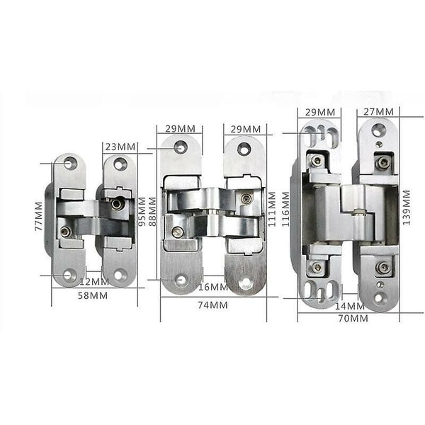 3D Invisible Hinge. Satin Stainless Steel. 2 Pieces 2395Mm (Left + Right) Door Hinges