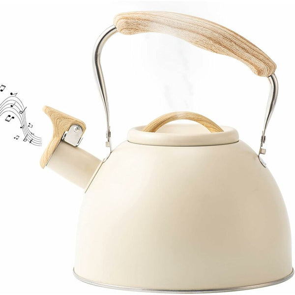 Stainless Steel Tea Kettle With Wooden Handle 3L Induction Whistling Retro Teapot Boiler For Electric Kettles