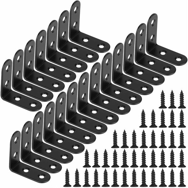 Black Right Angle Bracket L Shaped Metal Corner Braces With Screws For Wood Furniture Cupboard Support 20 Pcs 40 18Mm Screws & Bolts