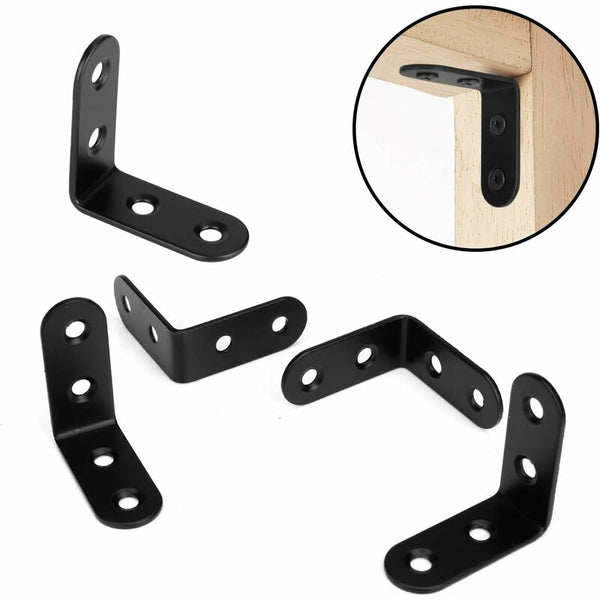 Black Right Angle Bracket L Shaped Metal Corner Braces With Screws For Wood Furniture Cupboard Support 20 Pcs 40 18Mm Screws & Bolts