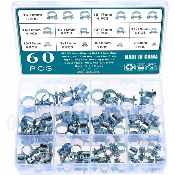 60 Pcs Galvanized Silicone Fuel Hose Clamps 10 Sizes Hoses