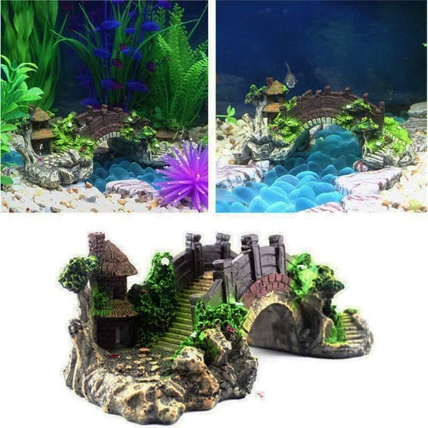 Aquarium Bridge Ornamentfish Tank Landscape Decor Resin Fish Arch Pavilion Tree Garden Decorations